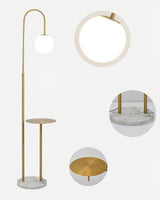 Modern Glass Bubble Floor Lamp with Marble and Wood Base for Living Room Bedroom Lighting