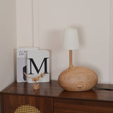 Modern Snail Design Wood Table Lamp with Round Base and White Fabric Shade for Bedroom