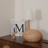 Modern Snail Design Wood Table Lamp with Round Base and White Fabric Shade for Bedroom