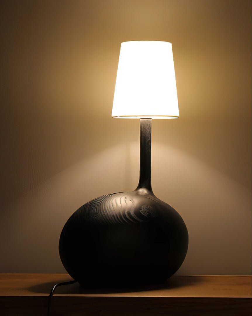Modern Snail Design Wood Table Lamp with Round Base and White Fabric Shade for Bedroom