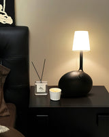 Modern Snail Design Wood Table Lamp with Round Base and White Fabric Shade for Bedroom