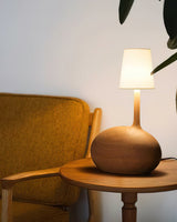 Modern Snail Design Wood Table Lamp with Round Base and White Fabric Shade for Bedroom