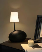 Modern Snail Design Wood Table Lamp with Round Base and White Fabric Shade for Bedroom