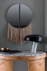 Modern Italian White Carrara Marble Table Lamp with Glazed Metal Mushroom Shade