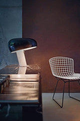 Modern Italian White Carrara Marble Table Lamp with Glazed Metal Mushroom Shade