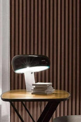 Modern Italian White Carrara Marble Table Lamp with Glazed Metal Mushroom Shade