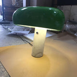 Modern Italian White Carrara Marble Table Lamp with Glazed Metal Mushroom Shade