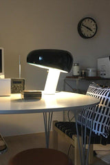 Modern Italian White Carrara Marble Table Lamp with Glazed Metal Mushroom Shade