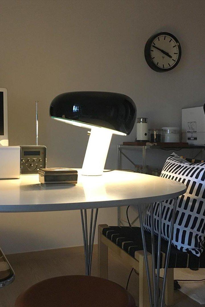 Modern Italian White Carrara Marble Table Lamp with Glazed Metal Mushroom Shade