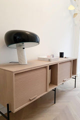 Modern Italian White Carrara Marble Table Lamp with Glazed Metal Mushroom Shade