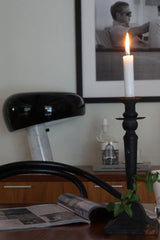 Modern Italian White Carrara Marble Table Lamp with Glazed Metal Mushroom Shade