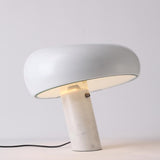 Modern Italian White Carrara Marble Table Lamp with Glazed Metal Mushroom Shade