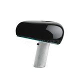 Modern Italian White Carrara Marble Table Lamp with Glazed Metal Mushroom Shade