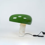 Modern Italian White Carrara Marble Table Lamp with Glazed Metal Mushroom Shade