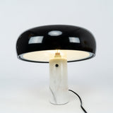 Modern Italian White Carrara Marble Table Lamp with Glazed Metal Mushroom Shade
