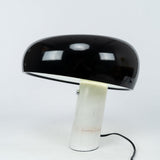 Modern Italian White Carrara Marble Table Lamp with Glazed Metal Mushroom Shade
