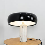 Modern Italian White Carrara Marble Table Lamp with Glazed Metal Mushroom Shade