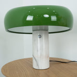 Modern Italian White Carrara Marble Table Lamp with Glazed Metal Mushroom Shade
