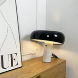 Modern Italian White Carrara Marble Table Lamp with Glazed Metal Mushroom Shade