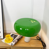 Modern Italian White Carrara Marble Table Lamp with Glazed Metal Mushroom Shade
