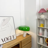 Modern Italian White Carrara Marble Table Lamp with Glazed Metal Mushroom Shade