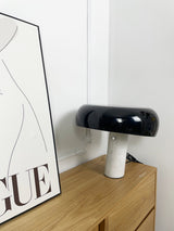 Modern Italian White Carrara Marble Table Lamp with Glazed Metal Mushroom Shade
