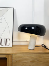 Modern Italian White Carrara Marble Table Lamp with Glazed Metal Mushroom Shade