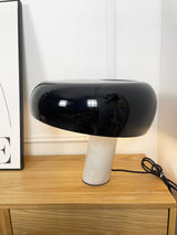 Modern Italian White Carrara Marble Table Lamp with Glazed Metal Mushroom Shade