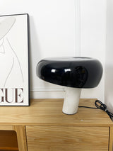 Modern Italian White Carrara Marble Table Lamp with Glazed Metal Mushroom Shade