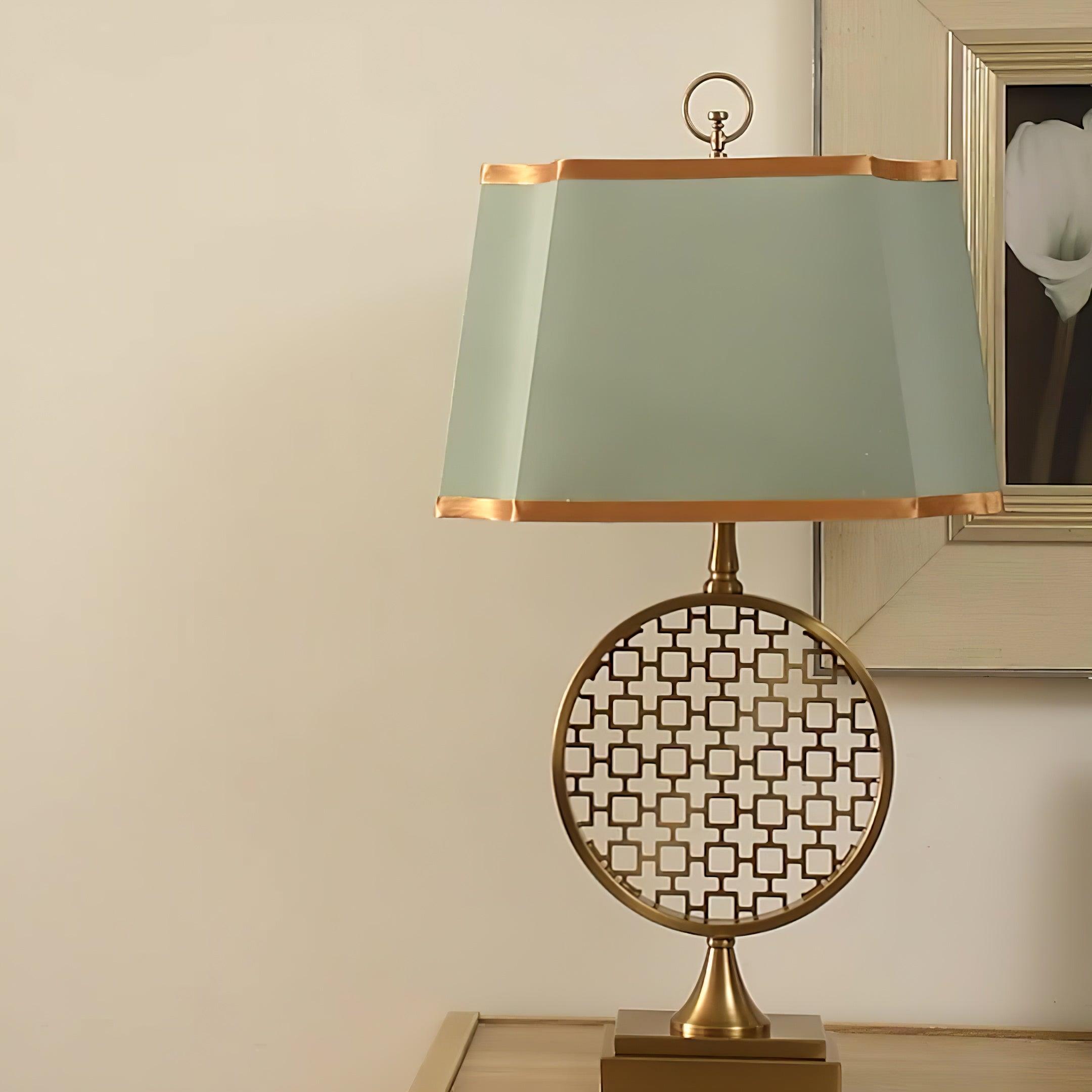 Soho Reading Table Lamp Gold Metal Base Blue Fabric Shade Decorative Lighting
