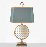 Soho Reading Table Lamp Gold Metal Base Blue Fabric Shade Decorative Lighting
