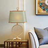 Soho Reading Table Lamp Gold Metal Base Blue Fabric Shade Decorative Lighting