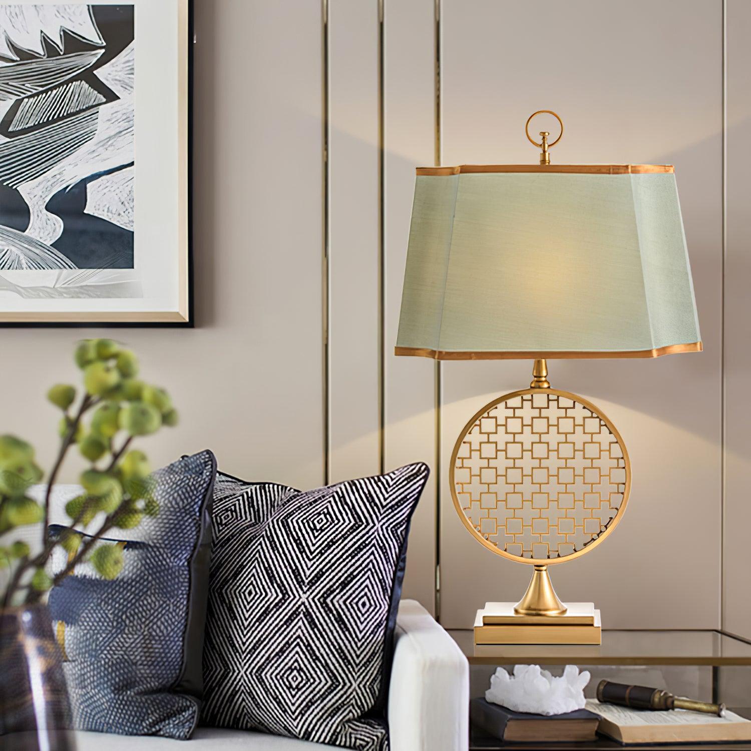 Soho Reading Table Lamp Gold Metal Base Blue Fabric Shade Decorative Lighting