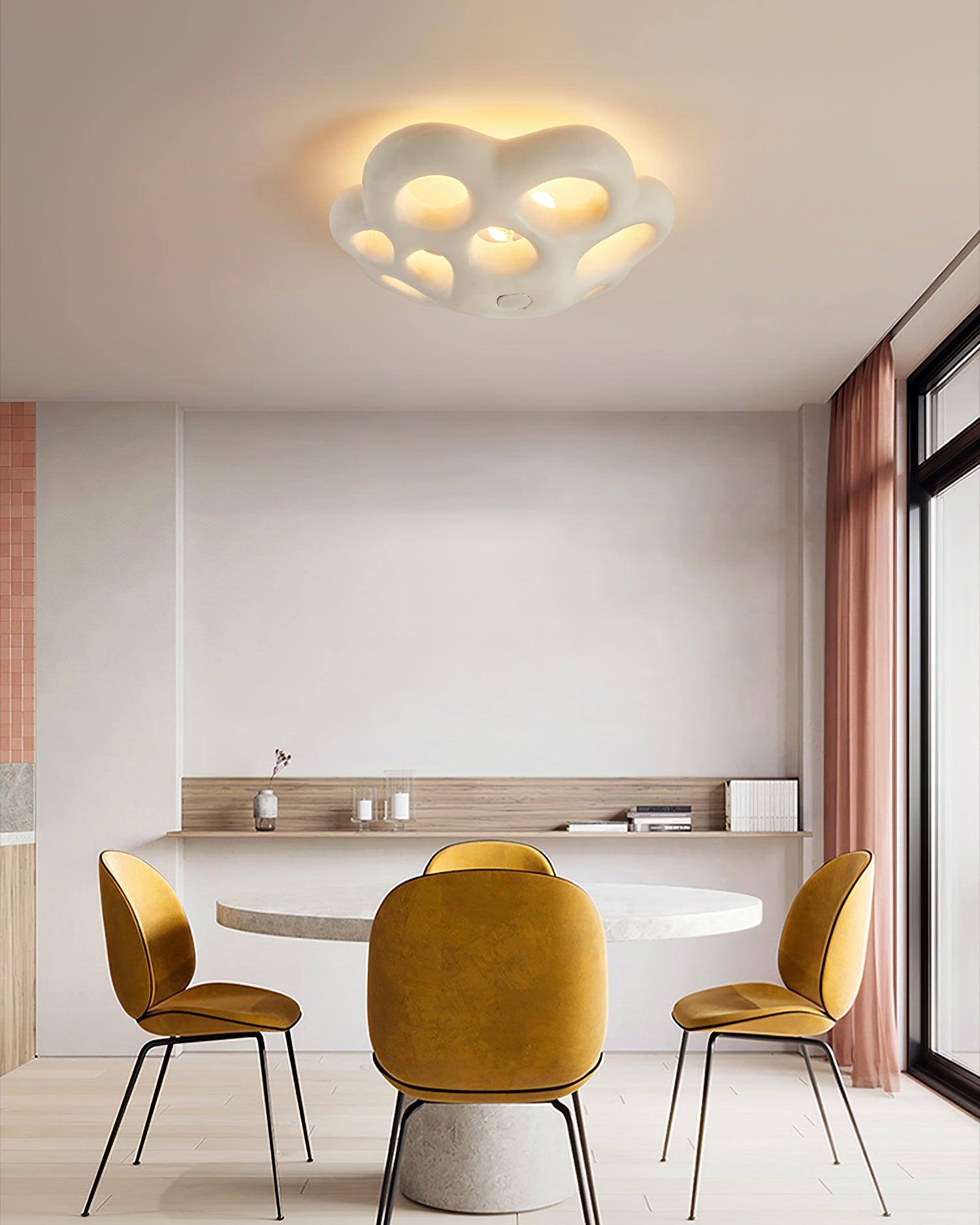 Modern Flower Design Retro Ceiling Lamp White Flush Mount Light for Dining Room Hallway