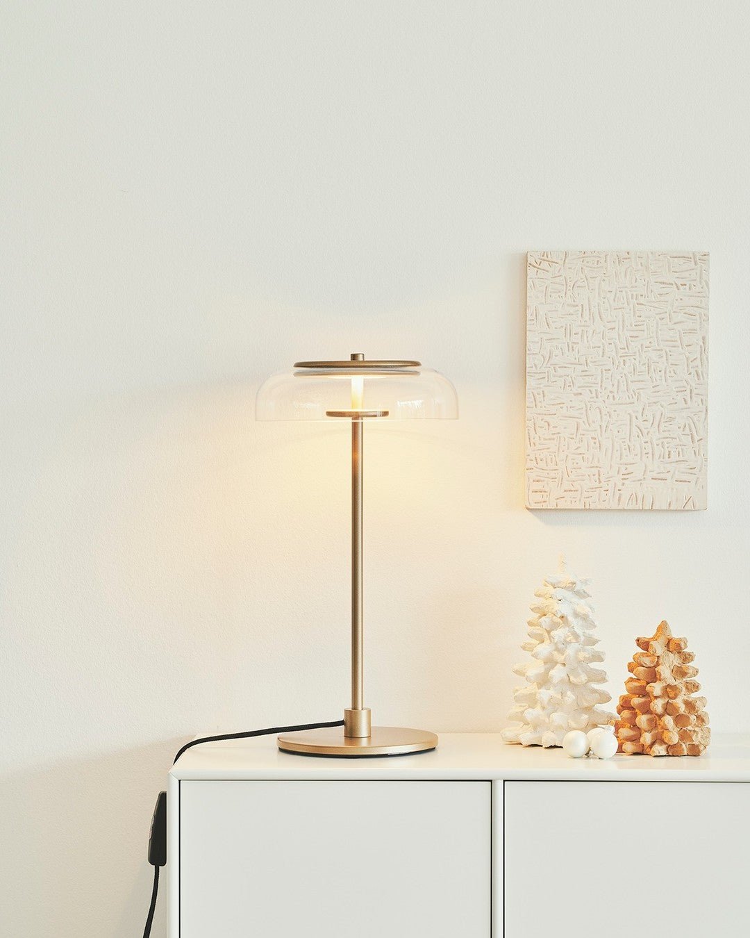 Modern Solara Brass and Glass LED Table Lamp for Living Room and Office