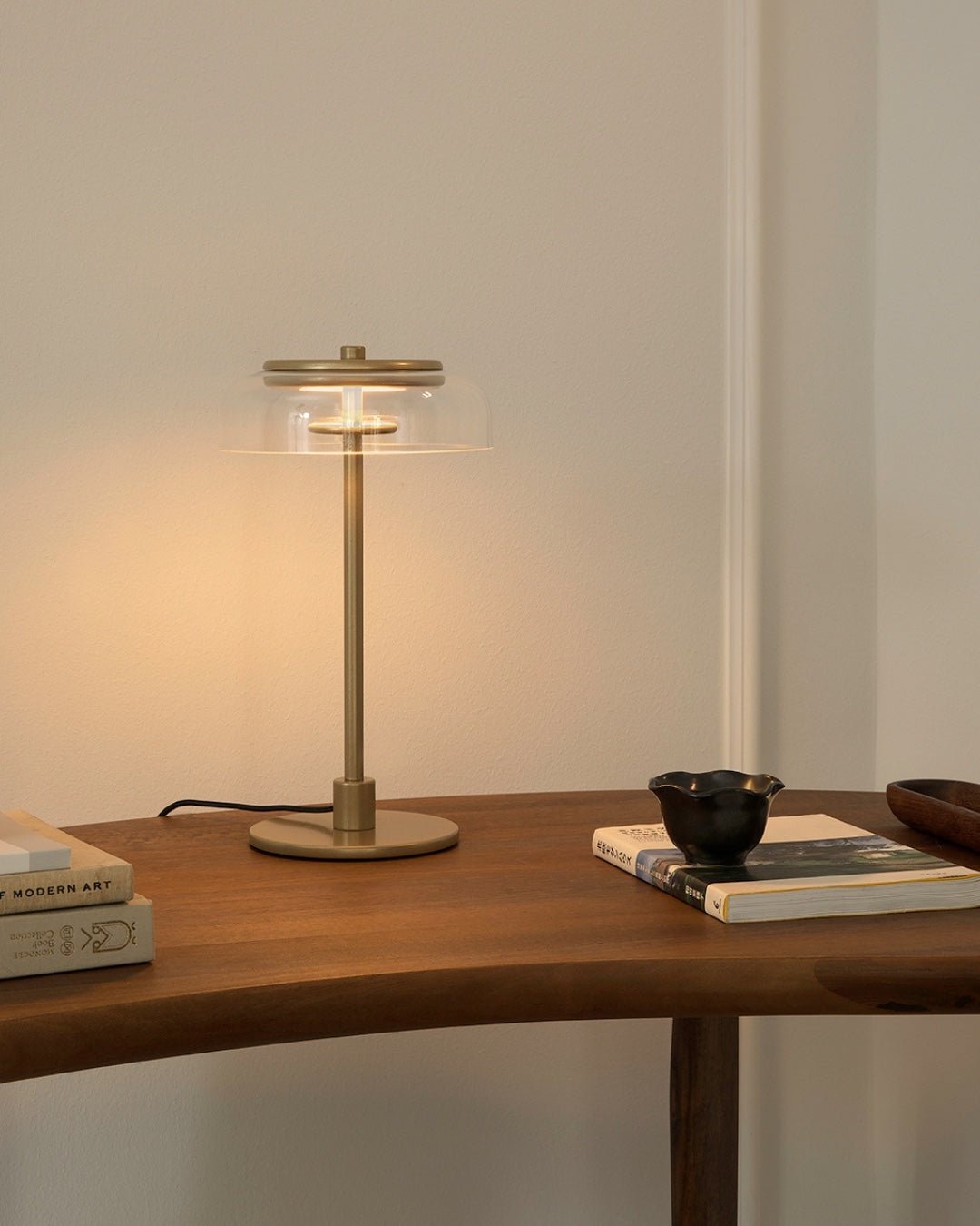 Modern Solara Brass and Glass LED Table Lamp for Living Room and Office