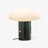 Modern Solid Marble Table Lamp with Hand Blown Glass Shade and Cylindrical Base Accent Lighting