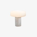 Modern Solid Marble Table Lamp with Hand Blown Glass Shade and Cylindrical Base Accent Lighting