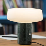 Modern Solid Marble Table Lamp with Hand Blown Glass Shade and Cylindrical Base Accent Lighting
