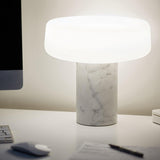 Modern Solid Marble Table Lamp with Hand Blown Glass Shade and Cylindrical Base Accent Lighting