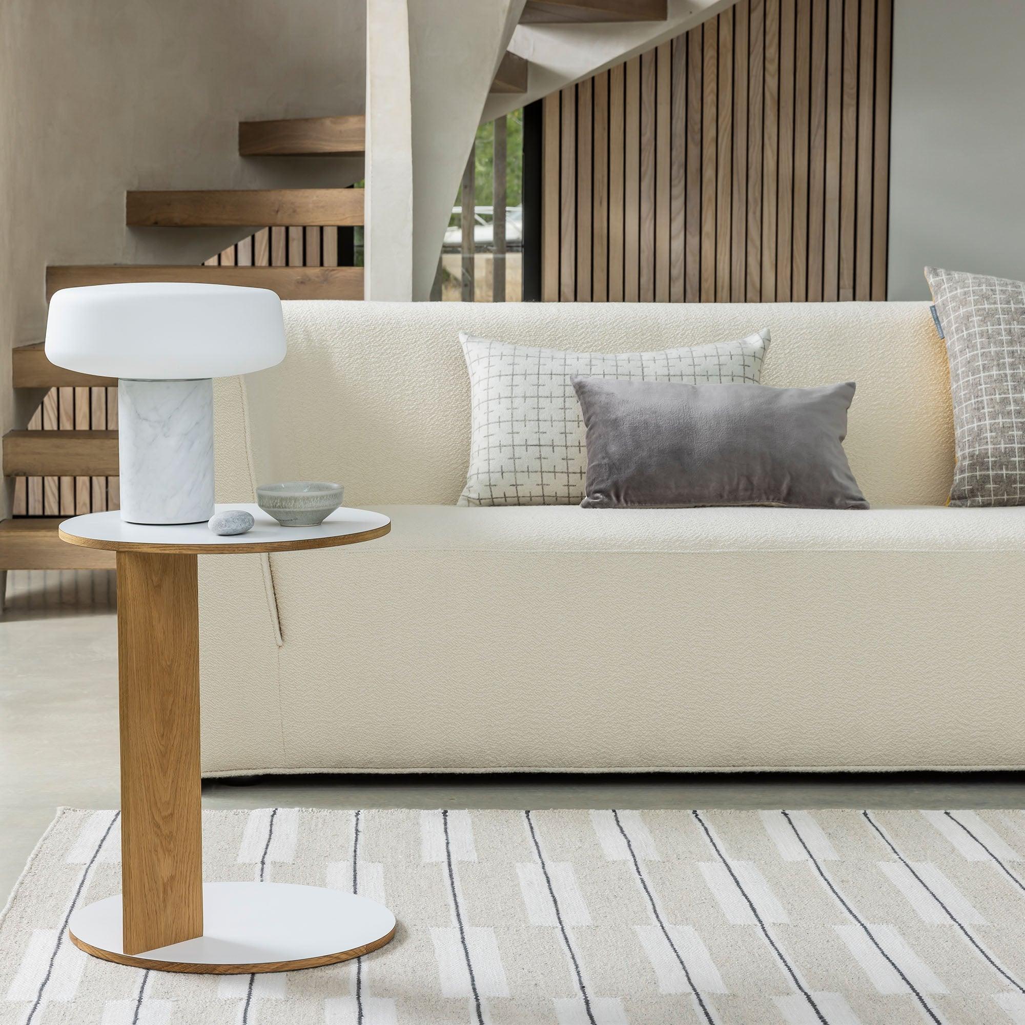 Modern Solid Marble Table Lamp with Hand Blown Glass Shade and Cylindrical Base Accent Lighting