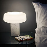 Modern Solid Marble Table Lamp with Hand Blown Glass Shade and Cylindrical Base Accent Lighting