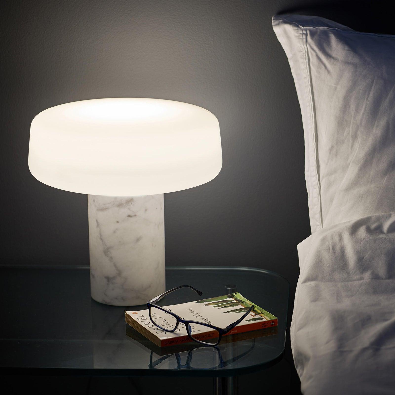 Modern Solid Marble Table Lamp with Hand Blown Glass Shade and Cylindrical Base Accent Lighting