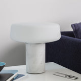 Modern Solid Marble Table Lamp with Hand Blown Glass Shade and Cylindrical Base Accent Lighting