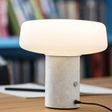 Modern Solid Marble Table Lamp with Hand Blown Glass Shade and Cylindrical Base Accent Lighting
