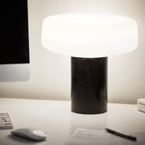 Modern Solid Marble Table Lamp with Hand Blown Glass Shade and Cylindrical Base Accent Lighting