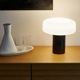 Modern Solid Marble Table Lamp with Hand Blown Glass Shade and Cylindrical Base Accent Lighting