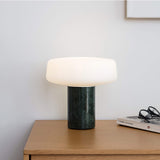 Modern Solid Marble Table Lamp with Hand Blown Glass Shade and Cylindrical Base Accent Lighting