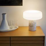 Modern Solid Marble Table Lamp with Hand Blown Glass Shade and Cylindrical Base Accent Lighting
