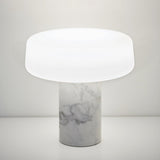 Modern Solid Marble Table Lamp with Hand Blown Glass Shade and Cylindrical Base Accent Lighting